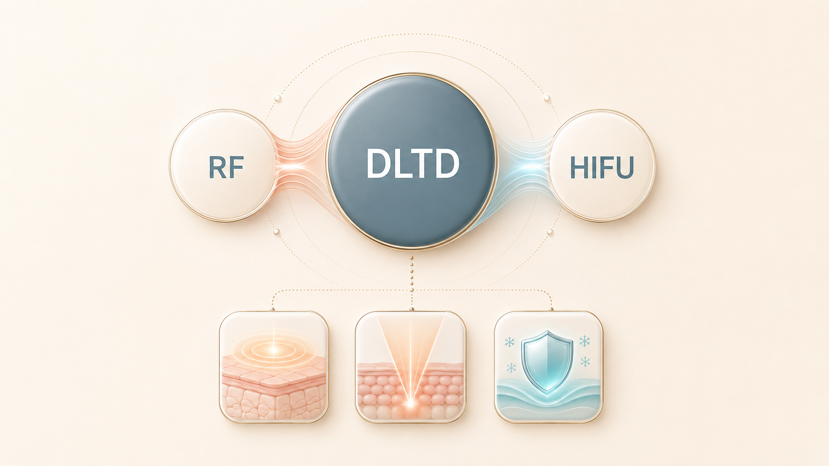 RF와 HIFU의 원리를 결합한 DLTD 기술 설명 인포그래픽